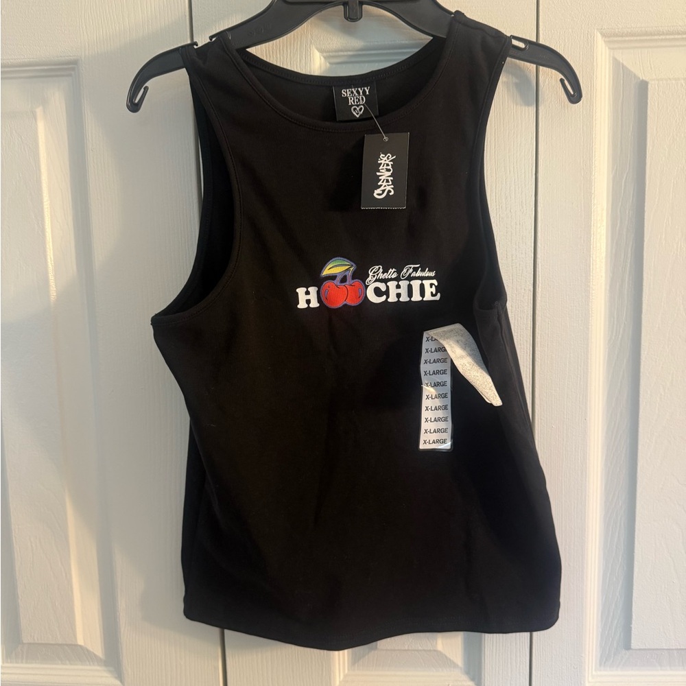 Spencer's Black Tank Top with Red Peach Graphic